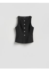 Reserved - Taliowana kamizelka garniturowa - czarny. Kolor: czarny. Materiał: tkanina. Wzór: gładki #1