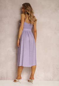 Renee - Fioletowa Sukienka Hami. Kolor: fioletowy. Materiał: materiał. Długość rękawa: na ramiączkach. Wzór: jednolity, gładki, aplikacja. Styl: elegancki. Długość: midi