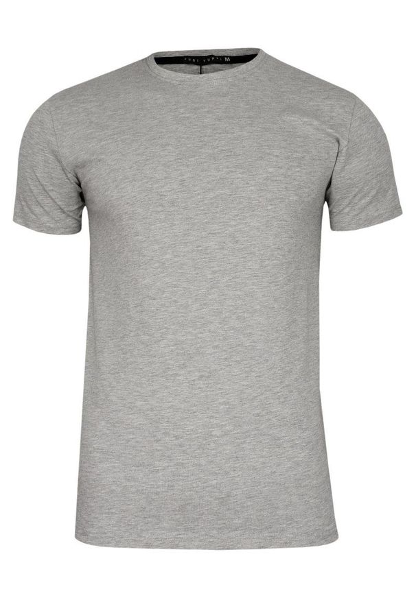 Szary, Popielaty T-shirt Męski, Krótki Rękaw -Just Yuppi- Koszulka, BASIC, Jednokolorowa, U-Neck. Okazja: na co dzień. Kolor: szary. Materiał: bawełna, elastan. Długość rękawa: krótki rękaw. Długość: krótkie. Styl: casual