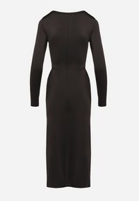 Born2be - Czarna Sukienka Koktajlowa Ozdobiona Wiązaniem i Wycięciem Vamizola. Okazja: na co dzień. Kolor: czarny. Wzór: aplikacja. Typ sukienki: proste. Styl: wizytowy #2