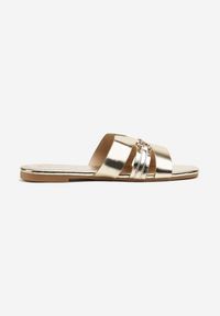 Born2be - Złote Klapki z Metaliczną Klamrą Addbina. Okazja: na co dzień. Kolor: złoty. Wzór: aplikacja. Sezon: lato. Styl: klasyczny, elegancki, casual #4