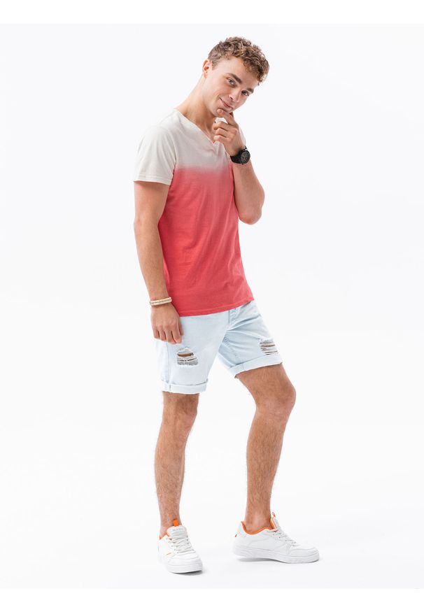 Ombre Clothing - T-shirt męski bawełniany S1380 - czerwony - XXL. Kolor: czerwony. Materiał: bawełna. Sezon: lato