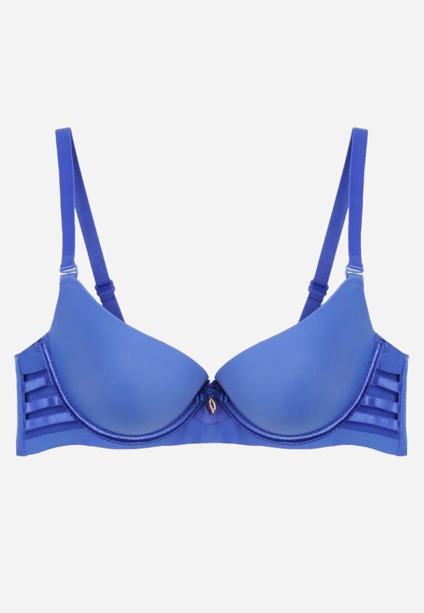 Renee - Niebieski Biustonosz Ozdobiony Wycięciami z Efektem Push-Up Violetsun. Kolor: niebieski. Rodzaj stanika: push-up. Wzór: aplikacja