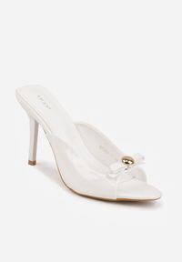 Renee - Białe Klapki Lakierowane na Szpilce VICES z Kokardą Daemnila. Okazja: na imprezę. Kolor: biały. Materiał: lakier. Sezon: lato. Obcas: na szpilce. Styl: elegancki #4