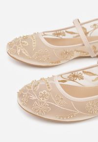Born2be - Beżowe Balerinki z Siateczki Ozdobione Haftami ze Sprzączką Divalen. Okazja: na co dzień. Zapięcie: sprzączka. Kolor: beżowy. Materiał: materiał. Wzór: aplikacja, haft. Styl: klasyczny, casual, elegancki #10