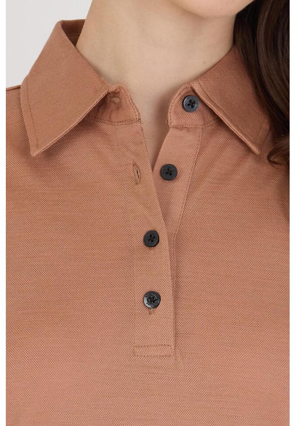 WOOLONA - Koszulka Polo Damska 100% Merino Woolona. Typ kołnierza: polo. Kolor: brązowy