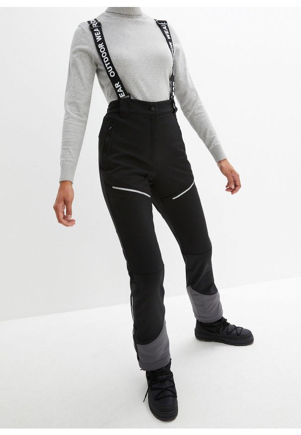 bonprix - Funkcjonalne spodnie softshellowe ze strechem, hydrofobowe. Okazja: na co dzień. Kolor: czarny. Materiał: softshell. Styl: casual