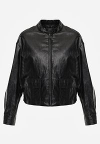 Born2be - Czarna Kurtka Ramoneska Bomberka Ściągana po Bokach Salanthe. Okazja: na co dzień. Kolor: czarny. Materiał: poliester, jeans. Styl: casual #4