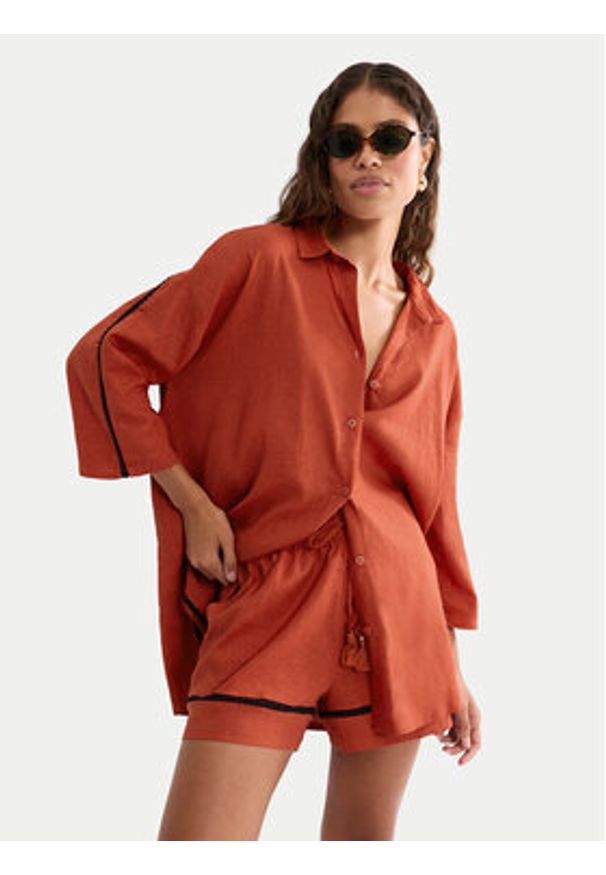 Triumph Koszulka piżamowa Summer Wear 10227228 Pomarańczowy Regular Fit. Kolor: pomarańczowy. Materiał: wiskoza, len