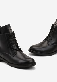Born2be - Czarne Sznurowane Botki na Płaskiej Podeszwie z Ozdobnym Detalem Derandora. Kolor: czarny. Materiał: jeans. Obcas: na płaskiej podeszwie #3