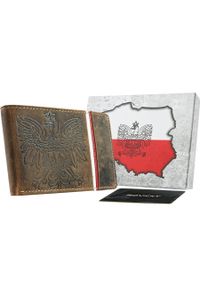 Inny - Duży, skórzany portfel patriotyczny [DH] N992A-H brązowy. Kolor: brązowy. Materiał: skóra. Wzór: aplikacja