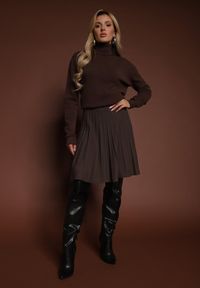 Renee - Brązowa Spódnica z Kaszmirem o Rozkloszowanym Kroju High Waist Acrea. Okazja: na co dzień. Stan: podwyższony. Kolor: brązowy. Materiał: kaszmir. Styl: elegancki, casual #7