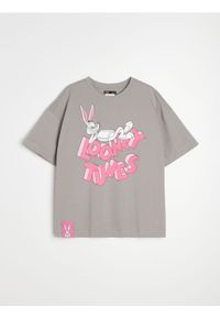 Sinsay - Bawełniana koszulka z nadrukiem Looney Tunes - szary. Kolor: szary. Materiał: bawełna. Wzór: nadruk #1