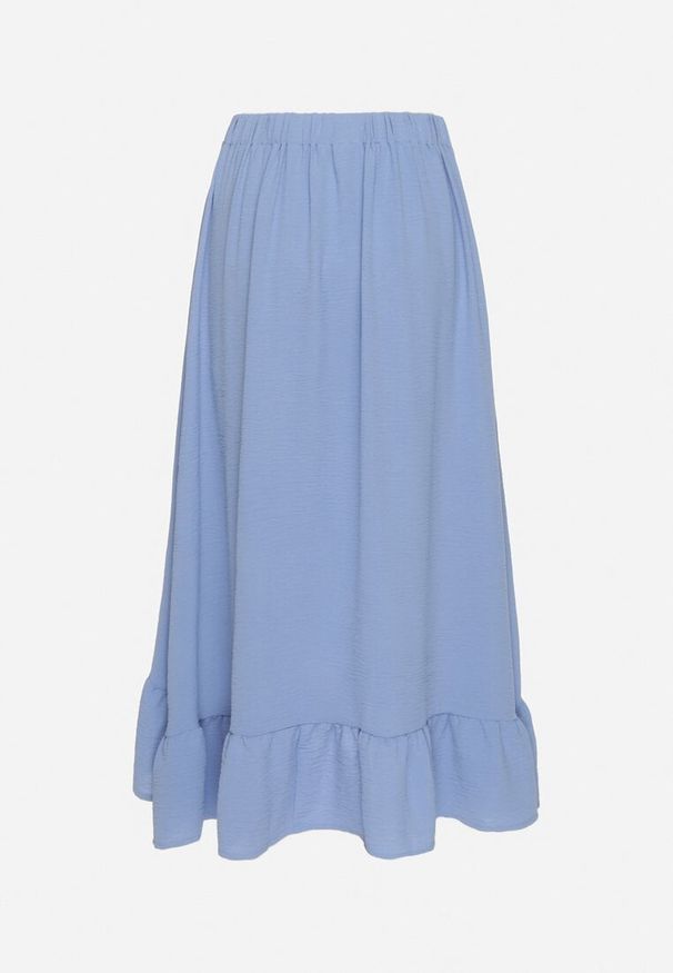 Born2be - Niebieska Asymetryczna Spódnica z Falbanami i Ozdobnymi Guzikami Marolana. Okazja: na co dzień. Kolor: niebieski. Wzór: gładki. Styl: elegancki, casual