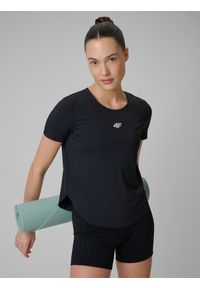 4f - 4F Koszulka treningowa regular szybkoschnąca damska - czarna M. Kolor: czarny. Materiał: skóra, włókno. Sport: fitness #1