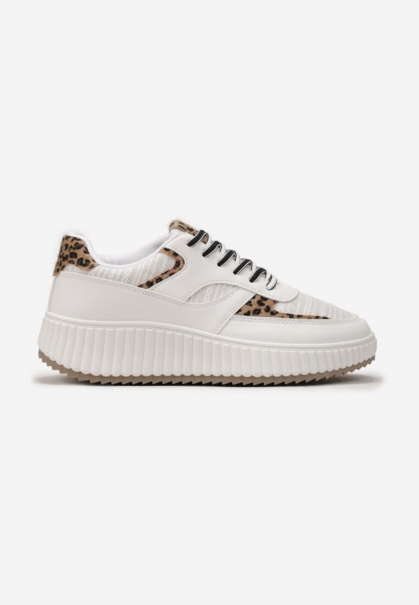 Renee - Białe Sneakersy na Ozdobnej Grubej podeszwie z Brokatem Gelnia. Kolor: biały. Wzór: aplikacja. Sport: turystyka piesza