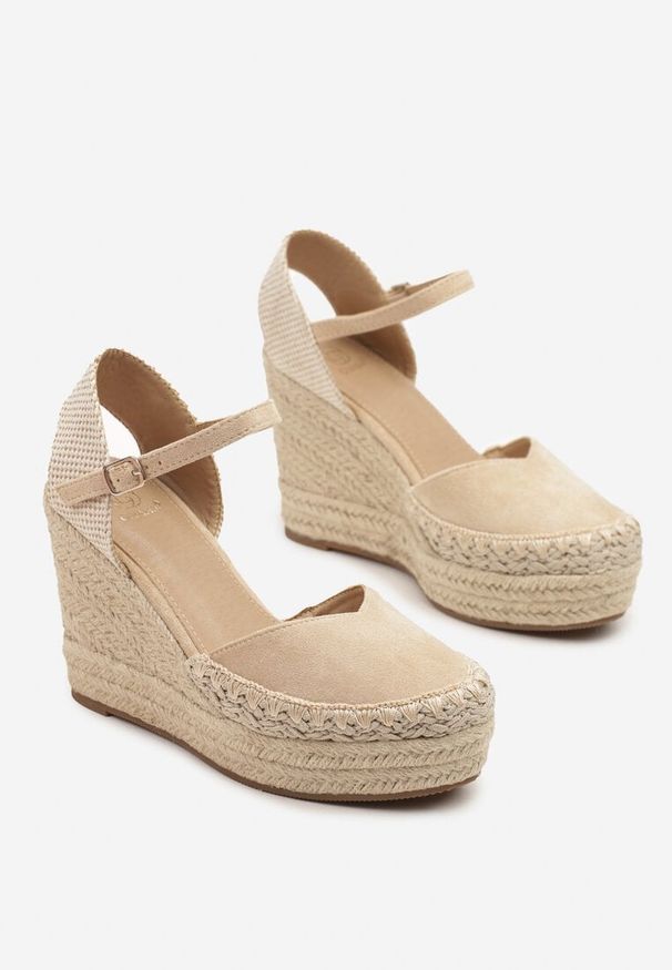 Born2be - Beżowe Sandały w Stylu Espadryli na Koturnie z Plecionki Yasvanis. Okazja: na co dzień. Kolor: beżowy. Materiał: jeans. Sezon: lato. Obcas: na koturnie. Styl: klasyczny, elegancki, casual