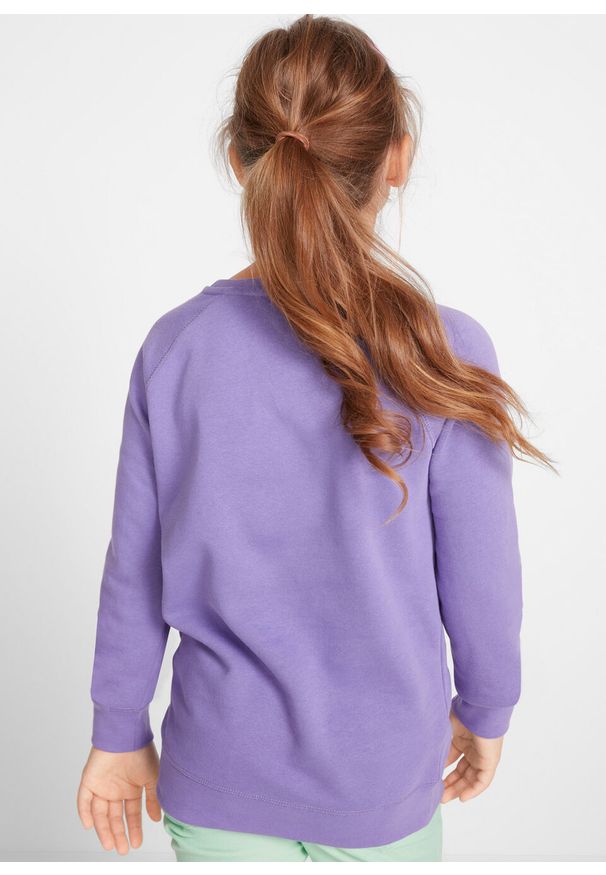 Bluza dziewczęca bonprix jasny lila. Kolor: fioletowy. Wzór: nadruk