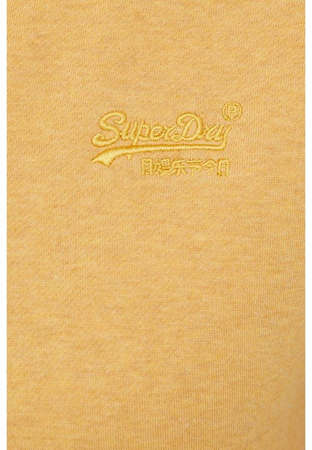 Superdry bluza damska kolor żółty z aplikacją. Kolor: żółty. Materiał: materiał, bawełna, dzianina. Długość: krótkie. Wzór: aplikacja