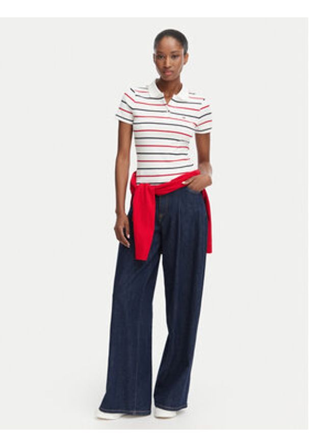Tommy Jeans Polo DW0DW22327 Biały Slim Fit. Typ kołnierza: polo. Kolor: biały. Materiał: bawełna