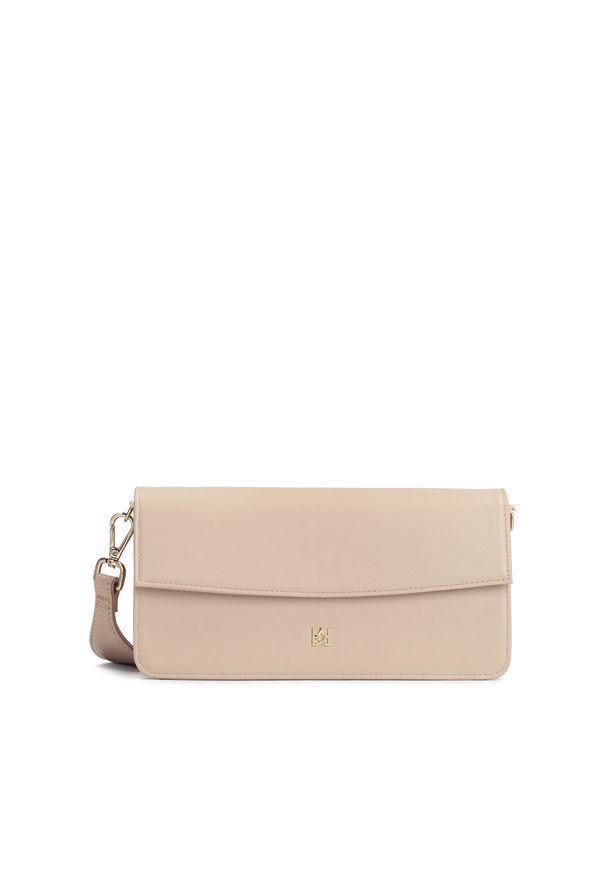 Kazar - Wizytowa torebka na szerokim pasku w beżowym kolorze. Kolor: beżowy. Materiał: skórzane. Styl: wizytowy