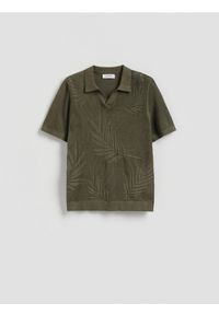 Reserved - Bawełniany sweter polo - ciemnozielony. Typ kołnierza: polo. Kolor: zielony. Materiał: bawełna #1