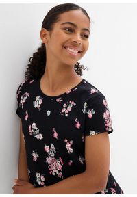 bonprix - Sukienka z dżerseju z elastycznego materiału z bawełną organiczną. Kolor: czarny. Materiał: jersey, bawełna, materiał. Wzór: kwiaty #3
