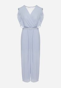 Born2be - Jasnoniebieski Plisowany Kombinezon z Szerokimi Nogawkami i Wiązanym Paskiem Audra. Okazja: na co dzień. Kolor: niebieski. Sezon: wiosna, lato. Styl: elegancki, casual #3