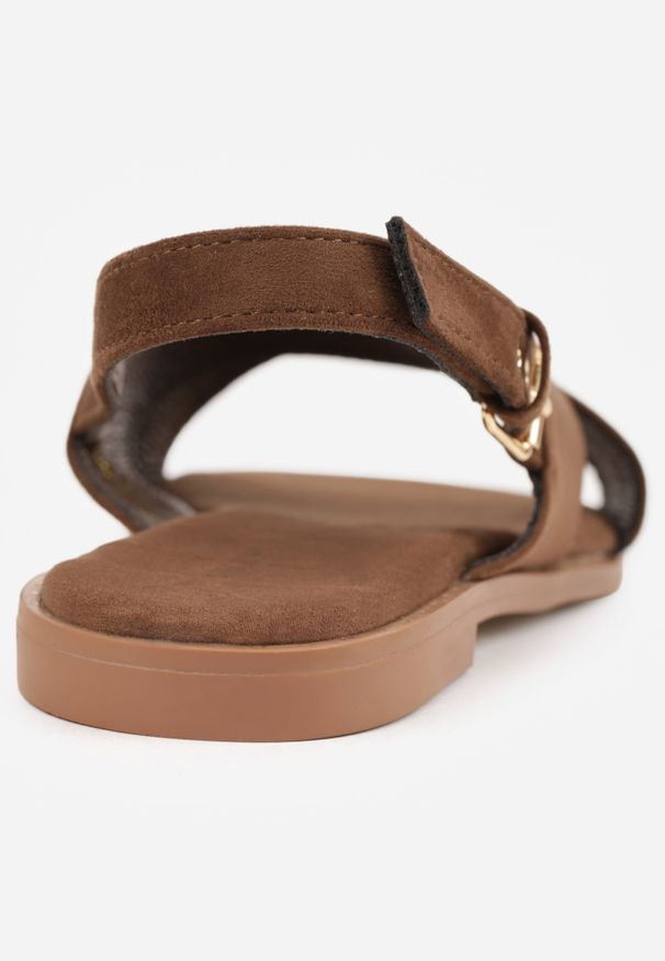 Renee - Ciemnobrązowe Sandały VICES z Imitacji Zamszu ze Skrzyżowanymi Paskami Fontalla. Okazja: na co dzień. Zapięcie: pasek. Kolor: brązowy. Materiał: zamsz. Wzór: paski. Sezon: lato. Styl: casual, elegancki