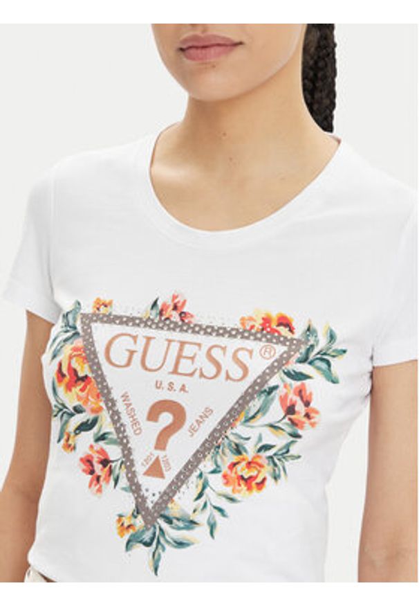 Guess T-Shirt W4GI24 J1314 Biały Slim Fit. Kolor: biały. Materiał: bawełna