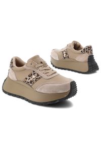 Sneakersy damskie Filippo, cholewka skóra naturalna licowa zamszowe panele sznurowanie kontrastowe wstawki z motywem zwierzęcym masywna podeszwa, beż. Okazja: na co dzień. Zapięcie: sznurówki. Kolor: beżowy. Materiał: zamsz, skóra. Szerokość cholewki: normalna. Wzór: motyw zwierzęcy #8