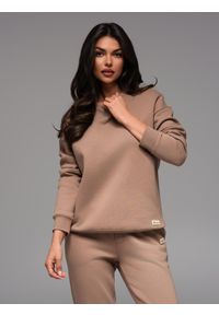 Ombre Clothing - Klasyczna dresowa bluza unisex z okrągłym dekoltem – brązowa V16 OU-SNBC-0104 - XL/XXL. Kolor: brązowy. Materiał: dresówka. Wzór: aplikacja. Styl: klasyczny #8