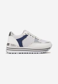 Born2be - Białe Sneakersy z Materiałowymi Wstawkami i Brokatem Jutofa. Kolor: biały. Materiał: materiał #2