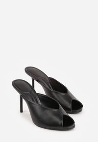 Renee - Czarne Klapki na Szpilce z Wyciętą Cholewką Ariesona. Okazja: na co dzień, na imprezę. Kolor: czarny. Materiał: jeans. Obcas: na szpilce. Styl: casual, elegancki, klasyczny #5