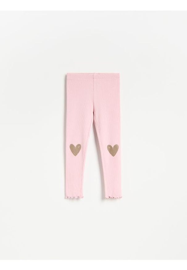 Reserved - Prążkowane legginsy - różowy. Kolor: różowy. Materiał: prążkowany