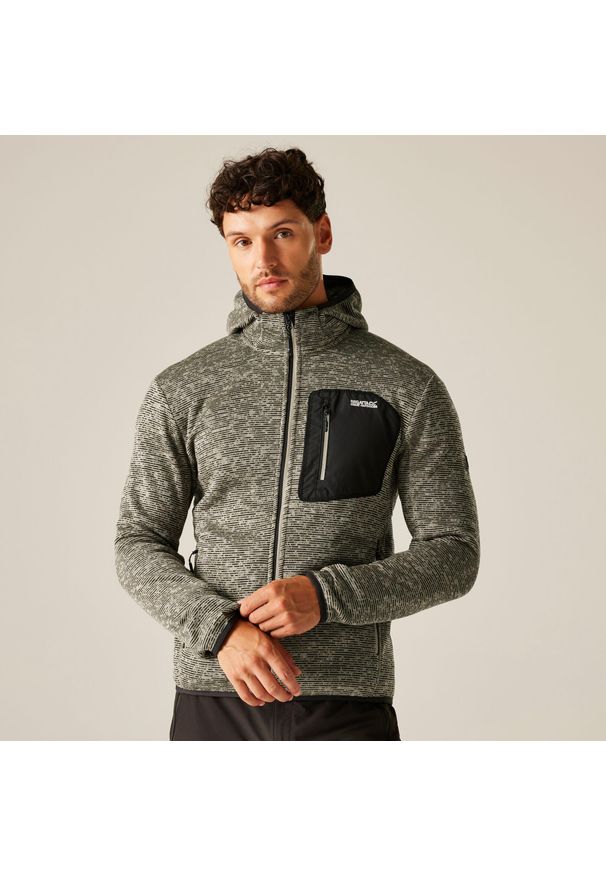 Regatta - Polar męski rozsuwany z kapturem Newhill. Typ kołnierza: kaptur. Kolor: beżowy. Materiał: polar. Wzór: melanż, aplikacja. Styl: sportowy