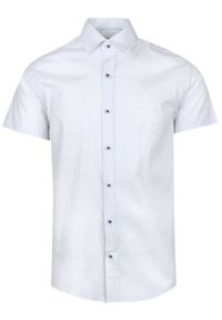 Męska Koszula Typu Casual (Weekendowa) - Pako Jeans - Biała w Mikrogroszki. Okazja: na co dzień. Kolor: biały. Materiał: bawełna. Styl: casual #1