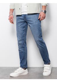 Ombre Clothing - Spodnie męskie jeansowe z przetarciami REGULAR FIT - niebieskie V3. Kolor: niebieski. Materiał: jeans