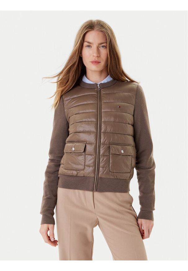 TOMMY HILFIGER - Tommy Hilfiger Kurtka bomber WW0WW46741 Brązowy Regular Fit. Kolor: brązowy. Materiał: wełna, syntetyk