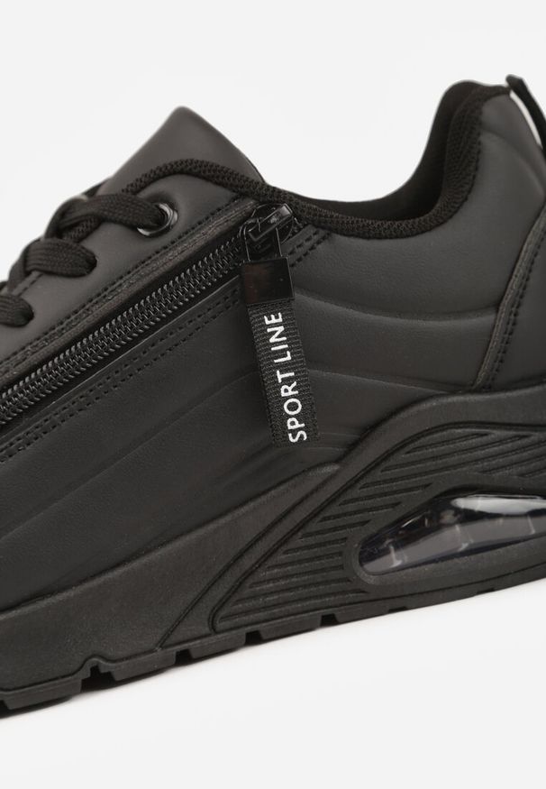 Renee - Czarne Sneakersy na Platformie z Przezroczystą Wstawką i Suwakiem z Napisami Valentinae. Okazja: na co dzień. Kolor: czarny. Materiał: jeans. Wzór: napisy. Obcas: na platformie. Wysokość obcasa: średni