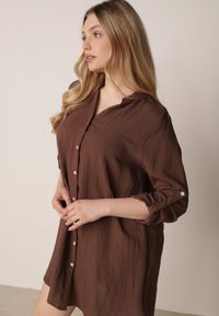 Born2be - Brązowa Sukienka Oversize z Bawełny o Prostym Kroju Koszulowym Elanistra. Okazja: na co dzień. Kolor: brązowy. Materiał: bawełna. Typ sukienki: proste, koszulowe, oversize. Styl: elegancki, casual #5