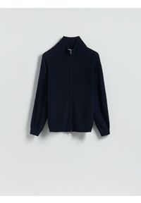 Reserved - Rozpinany sweter z wełny - granatowy. Kolor: niebieski. Materiał: wełna #1