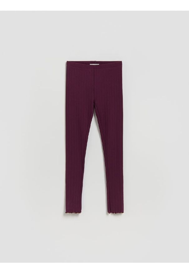 Reserved - Prążkowane legginsy - bordowy. Kolor: czerwony. Materiał: prążkowany