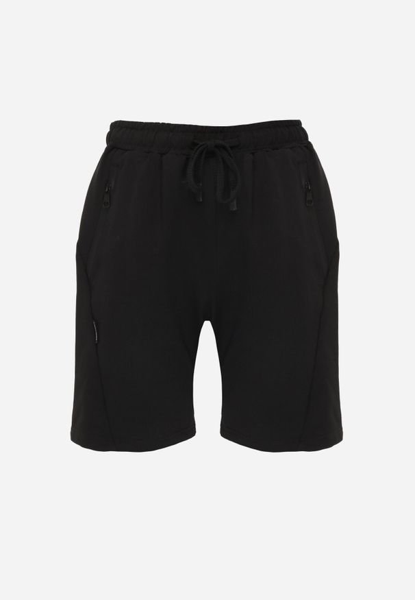 Born2be - Czarne Dresowe Szorty Sportowe z Bawełną i Kieszeniami na Suwak Rharanin. Okazja: na co dzień, do domu. Kolor: czarny. Materiał: bawełna, dresówka. Styl: sportowy