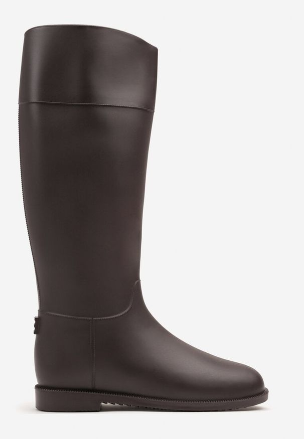 Renee - Brązowe Stylowe Kalosze w Stylu Oficerek Nelreia. Okazja: na co dzień. Kolor: brązowy. Materiał: jeans. Obcas: na płaskiej podeszwie. Styl: elegancki