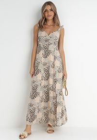 Born2be - Beżowa Sukienka Widforss. Okazja: na ślub cywilny, na wesele. Kolor: beżowy. Długość rękawa: na ramiączkach. Wzór: aplikacja, kropki, kwiaty. Styl: elegancki. Długość: maxi #6