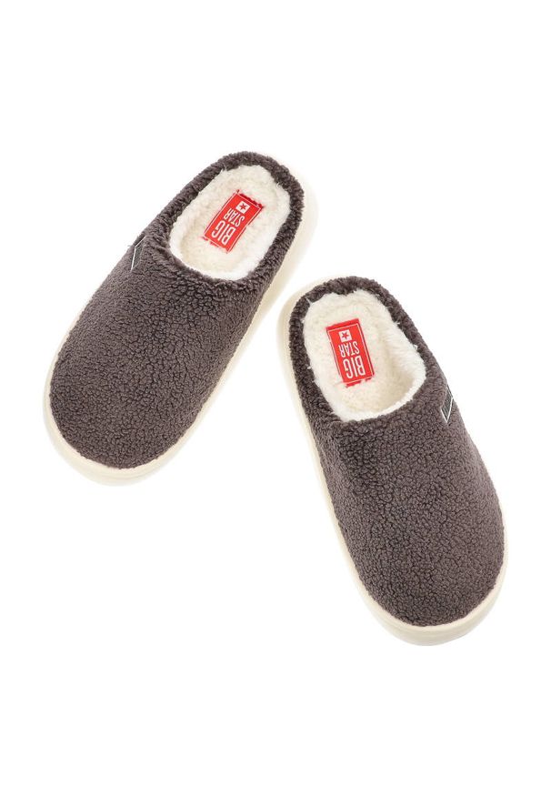 Big-Star - Szare Klapki Big Star Wygodne Ocieplane Kapcie Damskie. Okazja: do domu, na co dzień. Kolor: szary. Materiał: materiał, syntetyk, futro. Szerokość cholewki: normalna. Styl: casual