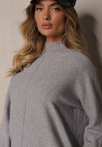 Renee - Szary Prążkowany Sweter z Półgolfem z Rozcięciami po Bokach Rerilla. Okazja: na co dzień. Kolor: szary. Materiał: prążkowany. Styl: klasyczny, elegancki, casual #5