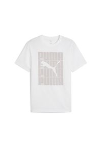 Puma - Męska koszulka Graphics PUMA Wording PUMA White. Kolor: biały. Materiał: guma. Wzór: nadruk. Sport: fitness