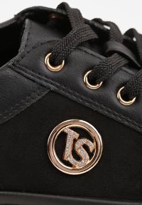 Renee - Czarno-Złote Sznurowane Sneakersy Vices na Platformie z Tłoczeniem i Metaliczną Aplikacją Lavfedi. Okazja: na co dzień. Zapięcie: sznurówki. Kolor: czarny. Materiał: jeans. Wzór: aplikacja. Obcas: na platformie #3